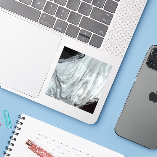 Argentum Abstract Silver Gray Black Fluid Art シール (ノートパソコンとiPhone)