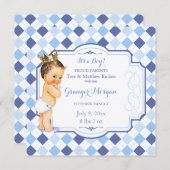 Argyleブルネットのヴィンテージのベビーの王冠の小さい王子 案内状 (正面/裏面)