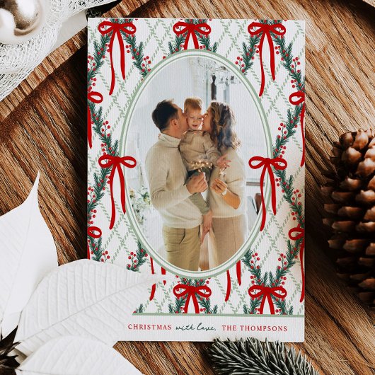 Argyle Bow Christmas Holiday Photo Card シーズンカード