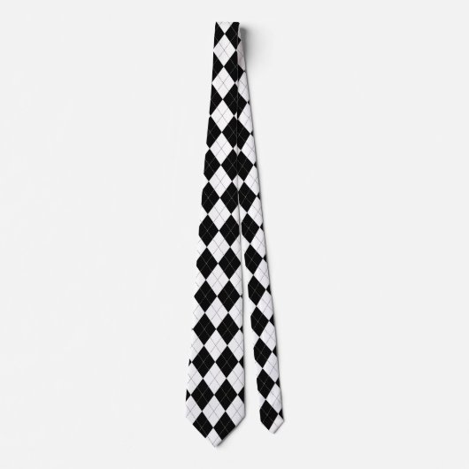 Argyle Pattern Black and White Preppy ネクタイ (正面)