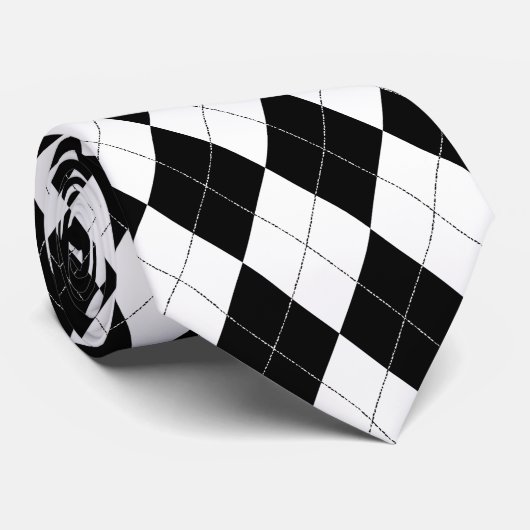 Argyle Pattern Black and White Preppy ネクタイ (ロール)