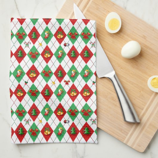 Argyle Pattern Christmas キッチンタオル (四つ折り)