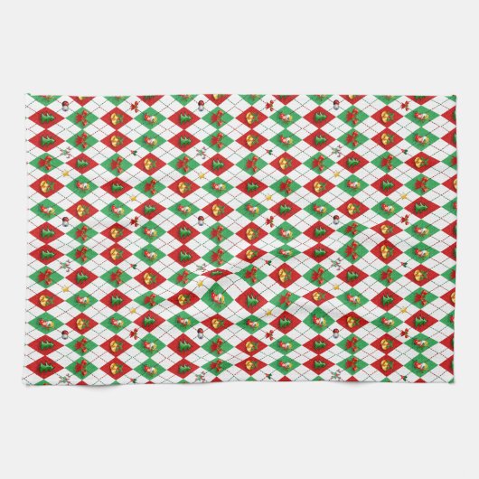 Argyle Pattern Christmas キッチンタオル (横)