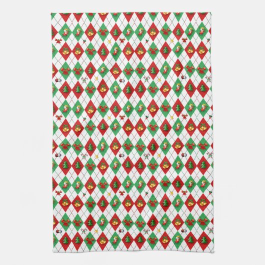 Argyle Pattern Christmas キッチンタオル (縦)
