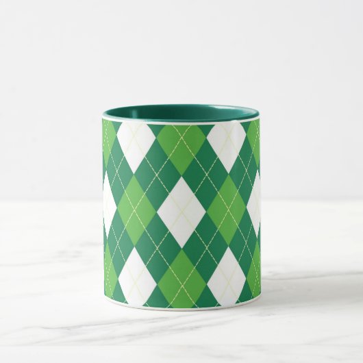 Argyle pattern, green and white マグカップ (中央)