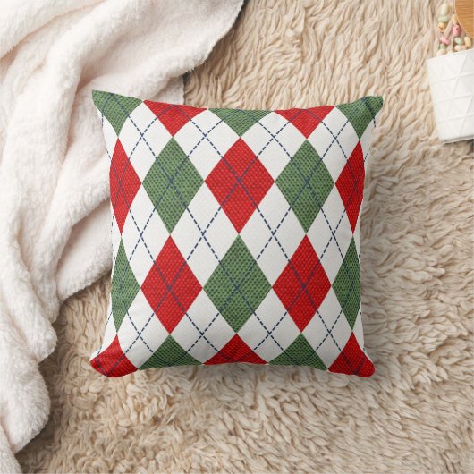 Argyle pattern red and green クッション (ブランケット)