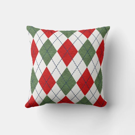 Argyle pattern red and green クッション (裏面)
