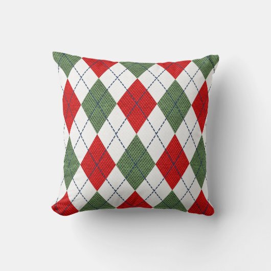 Argyle pattern red and green クッション (正面)