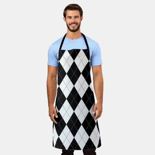 Argyle pattern seamless in black and white. Geomet エプロン (着用した状態)