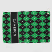 Argyle Plaid Create Custom Name Black Green ゴルフタオル (横)