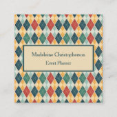 Argyle Retro Harlequin Red Green Template スクエア名刺 (正面)
