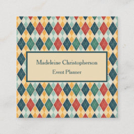 Argyle Retro Harlequin Red Green Template スクエア名刺