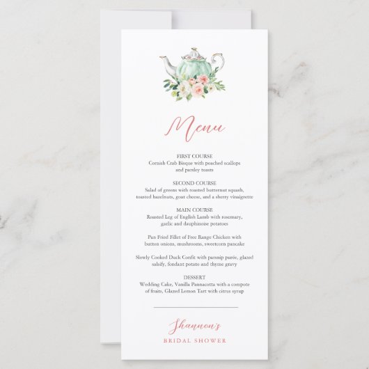 ARIAティーパーティーディナーメニューカード (正面)