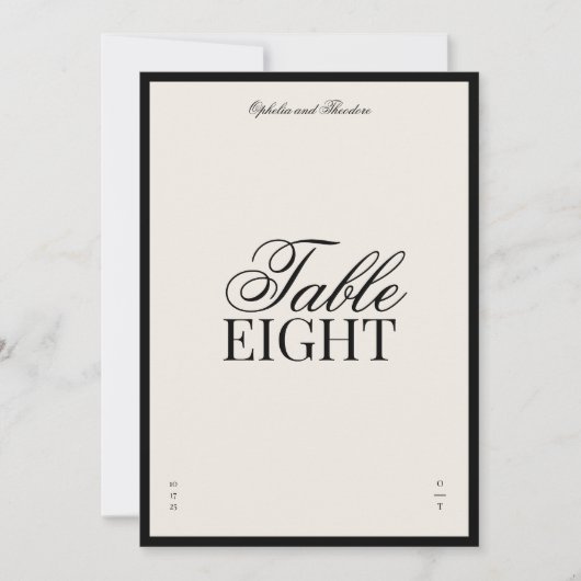 Aria | Black Beige Elegant Wedding Table Number 招待状 (正面)