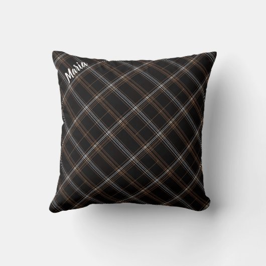 Aria Grace Urban Copper Grid Plaid Pattern Name クッション (裏面)