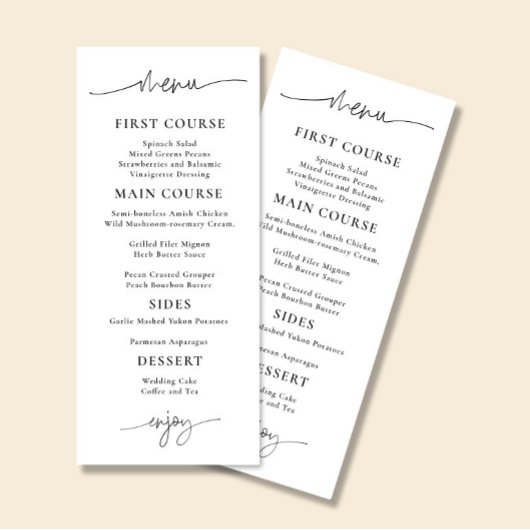 ARIA Minimalist Wedding Reception Menu Card メニュー