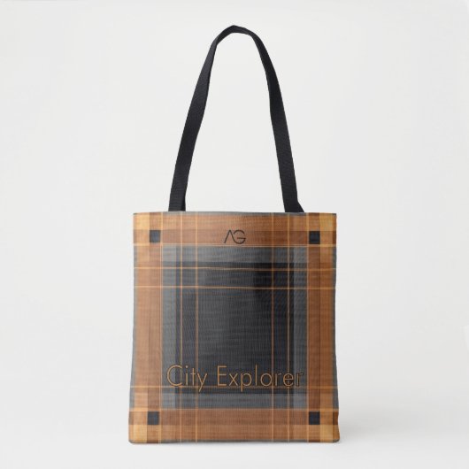 Aria Urban Copper Grid Plaid Pattern City Explorer トートバッグ (正面)