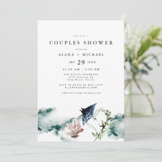 ARIEL熱帯海海洋ビーチカップルのシャワー 招待状 (スタンド正面)