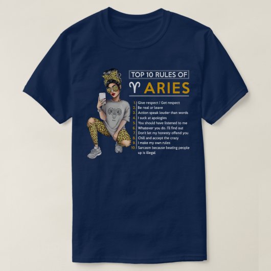 Ariesおもしろい〔占星術の〕十二宮図署名占星術の上位10の規則 Tシャツ (デザイン正面)