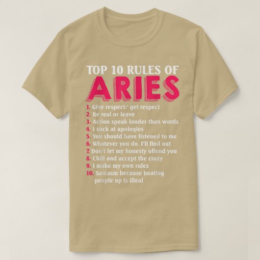 Ariesの規則の上位10の〔占星術の〕十二宮図記号 Tシャツ (デザイン正面)