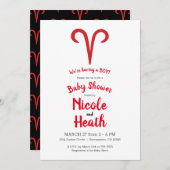 ARIESラム赤星占い〔占星術の〕十二宮図春ベビーシャワー 招待状 (正面/裏面)