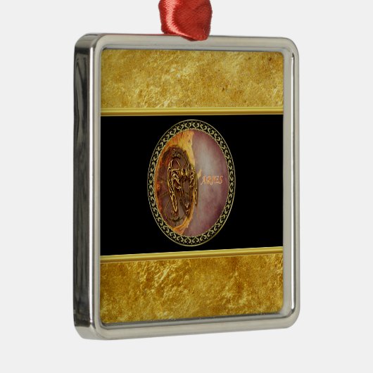 Aries占星術と金ゴールドフォイルのテクスチャと黒 メタルオーナメント (右)