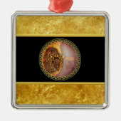 Aries占星術と金ゴールドフォイルのテクスチャと黒 メタルオーナメント (正面)