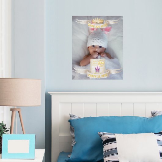 Aries生まれたばかりのベビー名フォト統計金ゴールドシルバー 箔ポスター (インサイチュ (寝室))