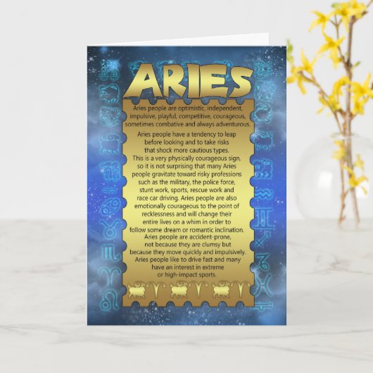 Aries誕生日カード – 〔占星術の〕十二宮図誕生日カード – Aries カード (黄色い花)