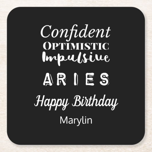 Aries〔占星術の〕十二宮図おもしろい特性誕生日 スクエアペーパーコースター (正面)