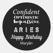 Aries〔占星術の〕十二宮図おもしろい特性誕生日 ラウンドシール (正面)