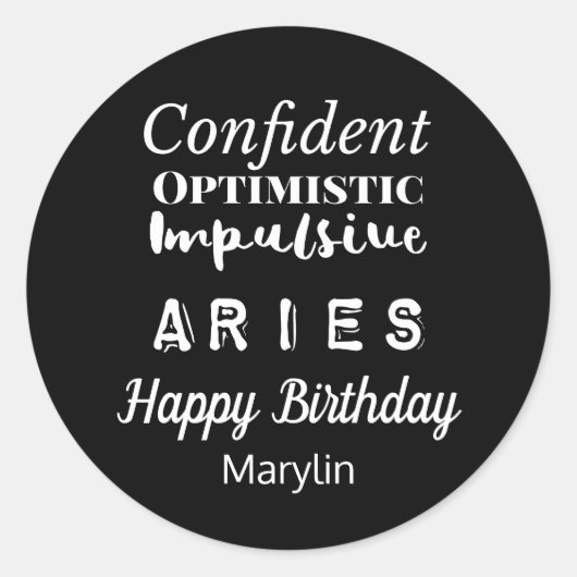 Aries〔占星術の〕十二宮図おもしろい特性誕生日 ラウンドシール (正面)
