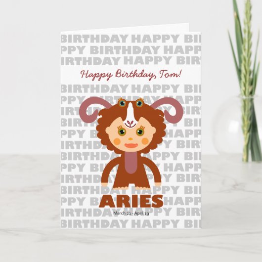 Aries〔占星術の〕十二宮図サイン誕生日カード カード (正面)