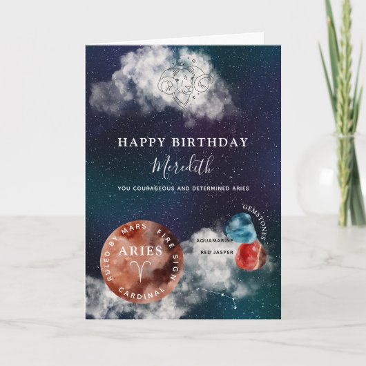 Aries〔占星術の〕十二宮図シンボルパーソナライズされた誕生日 カード (正面)