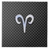 Aries〔占星術の〕十二宮図シンボルブラックカーボンファイバーデコール タイル (正面)