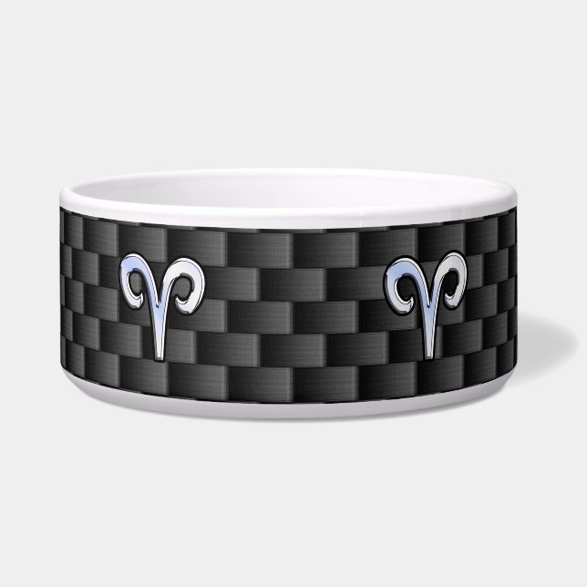 Aries〔占星術の〕十二宮図シンボルブラックカーボンファイバーデコール ボウル (正面)