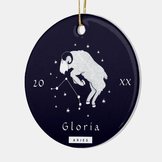Aries〔占星術の〕十二宮図占星術記号の名前と年Cer セラミックオーナメント (左)