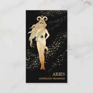 *~* ARIES〔占星術の〕十二宮図星座の読金ゴールドと黒 名刺