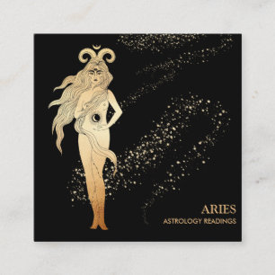 *~* ARIES〔占星術の〕十二宮図星座読の金ゴールドブラック スクエア名刺