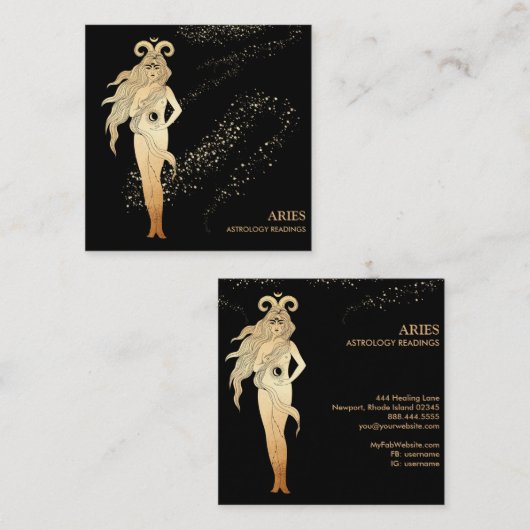 *~* ARIES〔占星術の〕十二宮図星座読の金ゴールドブラック スクエア名刺 (正面/裏面)