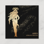 *~* ARIES〔占星術の〕十二宮図星座読の金ゴールドブラック スクエア名刺 (正面)