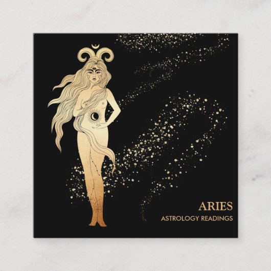 *~* ARIES〔占星術の〕十二宮図星座読の金ゴールドブラック スクエア名刺 (正面)