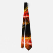 ARIES〔占星術の〕十二宮図標識、赤オレンジ色のフラクタル波、渦巻き ネクタイ (裏面)