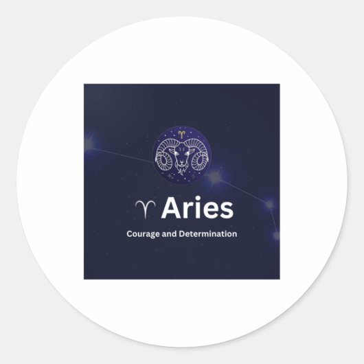 Aries〔占星術の〕十二宮図署名ステッカー ラウンドシール (正面)