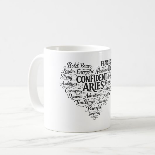 Aries Coffee Mug | Zodiac Word Cloud コーヒーマグカップ (正面左)