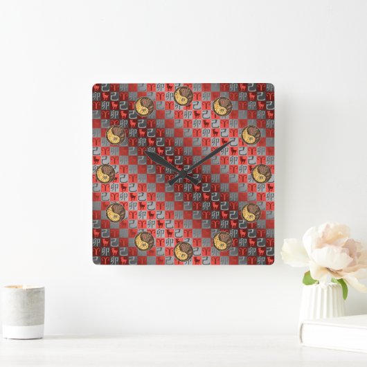 Aries & Earth Rabbit スクエア壁時計 (ホーム)