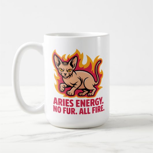 Aries Energy Sphynx Cat Fire Illustration コーヒーマグカップ (左)