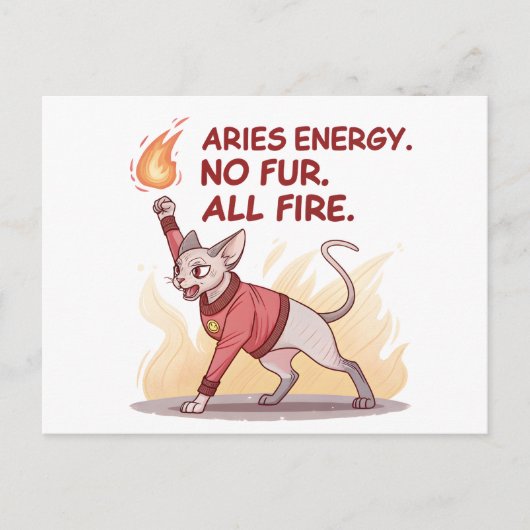 Aries Energy Sphynx Cat No Fur All Fire Art シーズンポストカード (正面)