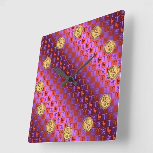 Aries & Fire Boar スクエア壁時計 (傾斜)