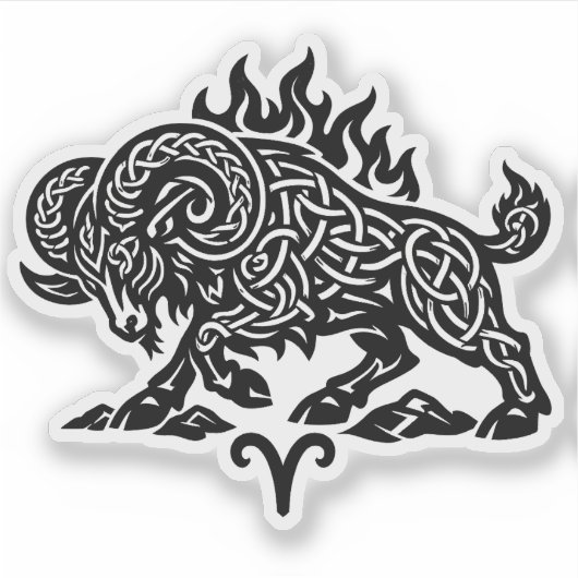 Aries Fire‑Ram – Celtic Haunted Ink Zodiac シール (正面)